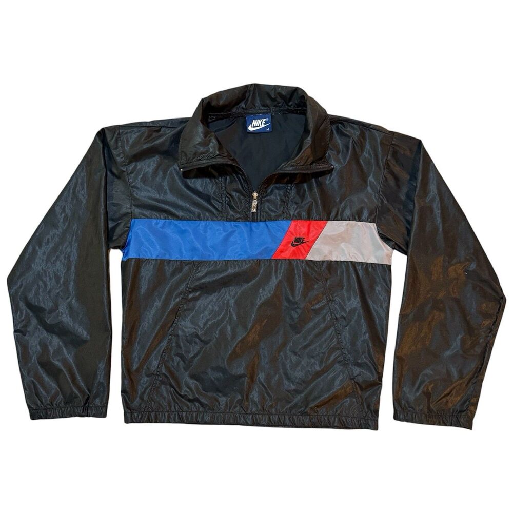 Vintage 80s Nike 1/4 Zip Track Windbreaker Packable Pullover Jacket Mens Medium